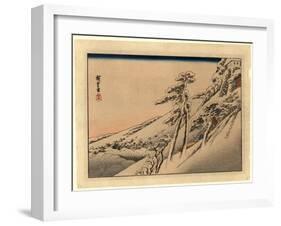 Pilgrims Ascending Snow-Covered Hillside Toward Temple at Summit-Utagawa Hiroshige-Framed Giclee Print