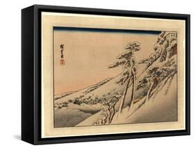 Pilgrims Ascending Snow-Covered Hillside Toward Temple at Summit-Utagawa Hiroshige-Framed Stretched Canvas