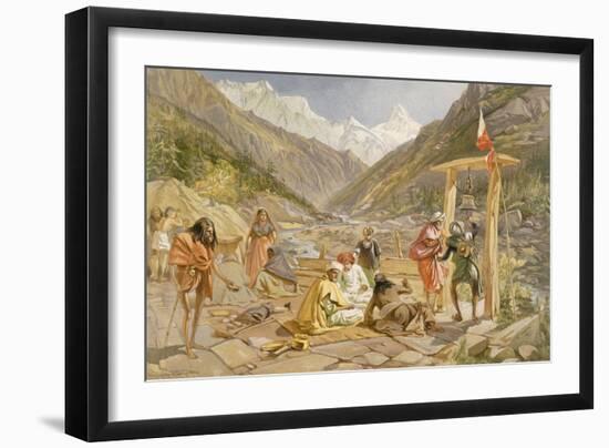 Pilgrims at Gangootree, from 'India Ancient and Modern', 1867 (Colour Litho)-William 'Crimea' Simpson-Framed Giclee Print