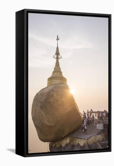 Pilgrims at Golden Rock Stupa (Kyaiktiyo Pagoda) at Sunset, Mon State, Myanmar (Burma), Asia-Matthew Williams-Ellis-Framed Stretched Canvas