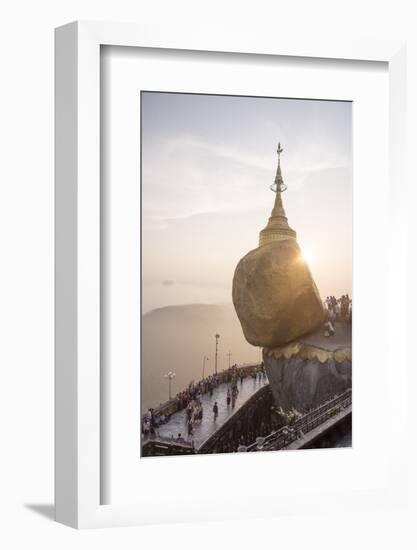 Pilgrims at Golden Rock Stupa (Kyaiktiyo Pagoda) at Sunset, Mon State, Myanmar (Burma), Asia-Matthew Williams-Ellis-Framed Photographic Print