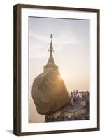 Pilgrims at Golden Rock Stupa (Kyaiktiyo Pagoda) at Sunset, Mon State, Myanmar (Burma), Asia-Matthew Williams-Ellis-Framed Photographic Print