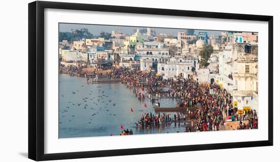 Pilgrims at the annual Hindu pilgrimage to holy Pushkar Lake, Pushkar, Ajmer District, Rajasthan...-null-Framed Photographic Print