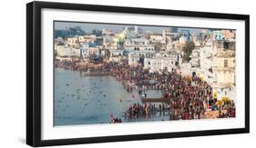 Pilgrims at the annual Hindu pilgrimage to holy Pushkar Lake, Pushkar, Ajmer District, Rajasthan...-null-Framed Photographic Print