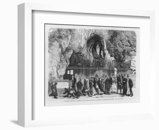 Pilgrims Drinking the Miraculous Water Admire the Miraculous Statue at Lourdes-A. Deroy-Framed Art Print