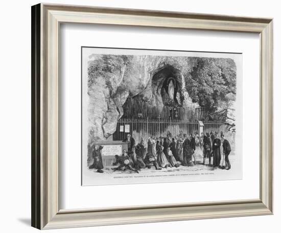 Pilgrims Drinking the Miraculous Water Admire the Miraculous Statue at Lourdes-A. Deroy-Framed Art Print