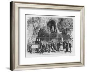 Pilgrims Drinking the Miraculous Water Admire the Miraculous Statue at Lourdes-A. Deroy-Framed Art Print