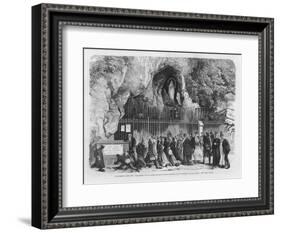 Pilgrims Drinking the Miraculous Water Admire the Miraculous Statue at Lourdes-A. Deroy-Framed Art Print