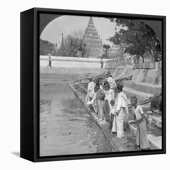 Pilgrims Feeding Holy Turtles, Arakan Pagoda, Mandalay, Burma, 1908-null-Framed Stretched Canvas