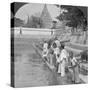 Pilgrims Feeding Holy Turtles, Arakan Pagoda, Mandalay, Burma, 1908-null-Stretched Canvas