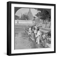 Pilgrims Feeding Holy Turtles, Arakan Pagoda, Mandalay, Burma, 1908-null-Framed Photographic Print