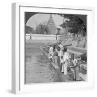 Pilgrims Feeding Holy Turtles, Arakan Pagoda, Mandalay, Burma, 1908-null-Framed Photographic Print