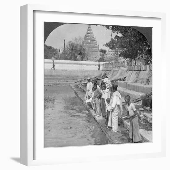 Pilgrims Feeding Holy Turtles, Arakan Pagoda, Mandalay, Burma, 1908-null-Framed Photographic Print