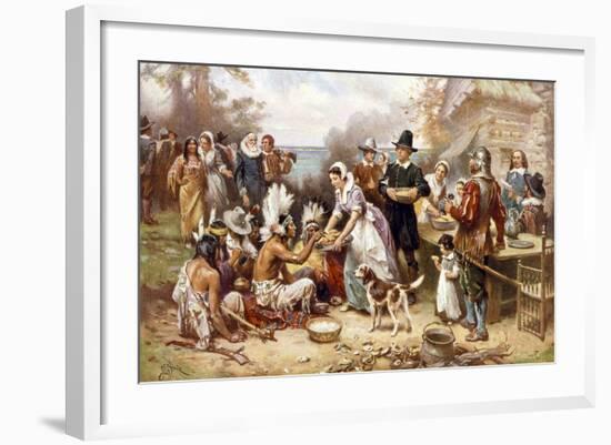Pilgrims: Thanksgiving, 1621-null-Framed Giclee Print