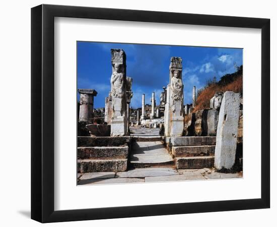 Pillars of 4th-Century Arch with Relief Depicting Two Heracleides, Ephesus, Turkey-null-Framed Premium Giclee Print