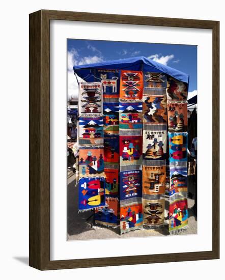 Pillow Covers for Sale at a Handicraft Market, Otavalo, Imbabura Province, Ecuador-null-Framed Photographic Print