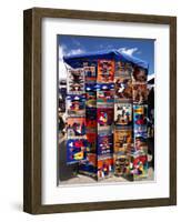 Pillow Covers for Sale at a Handicraft Market, Otavalo, Imbabura Province, Ecuador-null-Framed Photographic Print