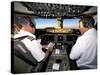 Pilots on Flight Deck of Jumbo Boeing 747 of Air New Zealand with Sunrise Ahead-D H Webster-Stretched Canvas
