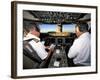 Pilots on Flight Deck of Jumbo Boeing 747 of Air New Zealand with Sunrise Ahead-D H Webster-Framed Photographic Print