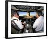 Pilots on Flight Deck of Jumbo Boeing 747 of Air New Zealand with Sunrise Ahead-D H Webster-Framed Photographic Print