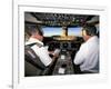 Pilots on Flight Deck of Jumbo Boeing 747 of Air New Zealand with Sunrise Ahead-D H Webster-Framed Photographic Print