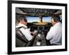 Pilots on Flight Deck of Jumbo Boeing 747 of Air New Zealand with Sunrise Ahead-D H Webster-Framed Photographic Print