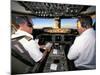 Pilots on Flight Deck of Jumbo Boeing 747 of Air New Zealand with Sunrise Ahead-D H Webster-Mounted Photographic Print