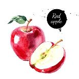 Watercolor Hand Drawn Red Apple. Isolated Eco Natural Food Fruit Illustration on White Background-Pim-Art Print