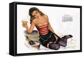 Pin Up Celebrating New Year with Champagne, Esquire Girl Calendar 1950 (January)-null-Framed Stretched Canvas