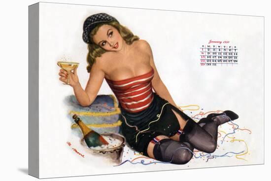 Pin Up Celebrating New Year with Champagne, Esquire Girl Calendar 1950 (January)-null-Stretched Canvas