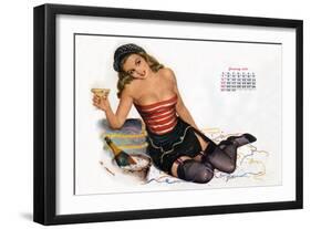 Pin Up Celebrating New Year with Champagne, Esquire Girl Calendar 1950 (January)-null-Framed Art Print