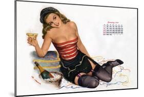 Pin Up Celebrating New Year with Champagne, Esquire Girl Calendar 1950 (January)-null-Mounted Art Print