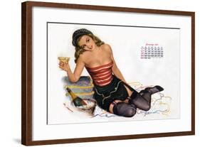 Pin Up Celebrating New Year with Champagne, Esquire Girl Calendar 1950 (January)-null-Framed Art Print