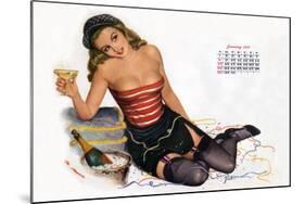 Pin Up Celebrating New Year with Champagne, Esquire Girl Calendar 1950 (January)-null-Mounted Art Print