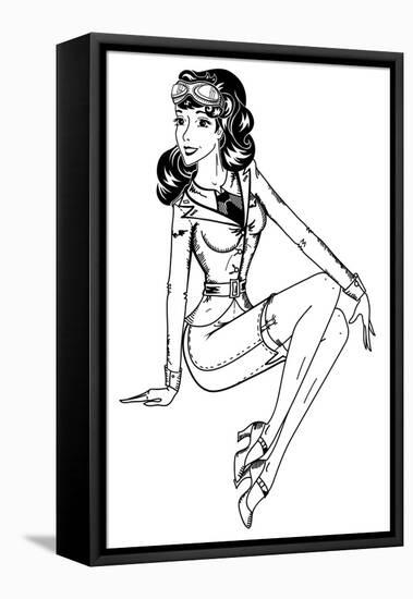 Pin-Up Classic Pilot Sexy Girl-drakonova-Framed Stretched Canvas