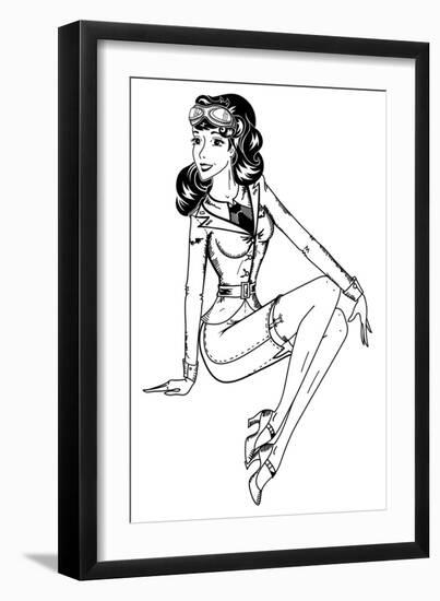 Pin-Up Classic Pilot Sexy Girl-drakonova-Framed Art Print