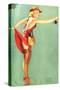 Pin-Up Fishing with Skirt Caught in Hook, 1940-null-Stretched Canvas