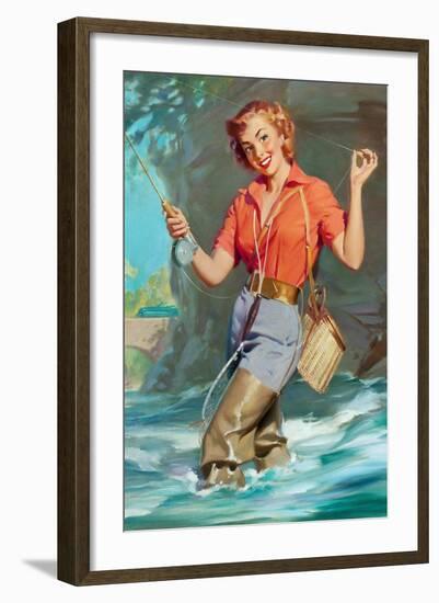 Pin-Up Fly Fishing-William Medcalf-Framed Art Print