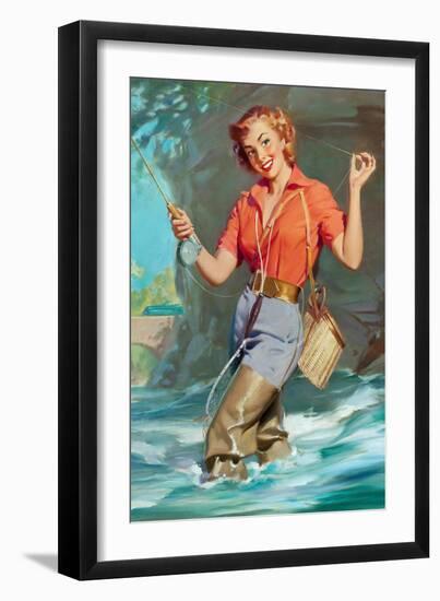 Pin-Up Fly Fishing-William Medcalf-Framed Art Print