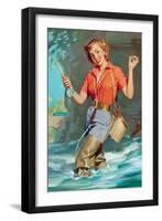 Pin-Up Fly Fishing-William Medcalf-Framed Art Print