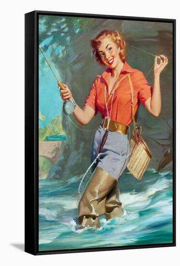Pin-Up Fly Fishing-William Medcalf-Framed Stretched Canvas