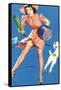 Pin-Up Girl Caught in Dog's Leash, 1940-null-Framed Stretched Canvas