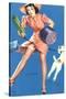 Pin-Up Girl Caught in Dog's Leash, 1940-null-Stretched Canvas