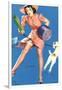 Pin-Up Girl Caught in Dog's Leash, 1940-null-Framed Giclee Print