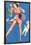 Pin-Up Girl Caught in Dog's Leash, 1940-null-Framed Giclee Print