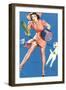 Pin-Up Girl Caught in Dog's Leash, 1940-null-Framed Giclee Print