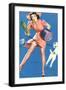 Pin-Up Girl Caught in Dog's Leash, 1940-null-Framed Giclee Print