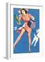 Pin-Up Girl Caught in Dog's Leash, 1940-null-Framed Giclee Print