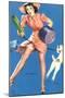 Pin-Up Girl Caught in Dog's Leash, 1940-null-Mounted Giclee Print