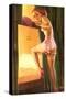 Pin-Up Girl Climbing Bunk Bes, 1940-null-Stretched Canvas